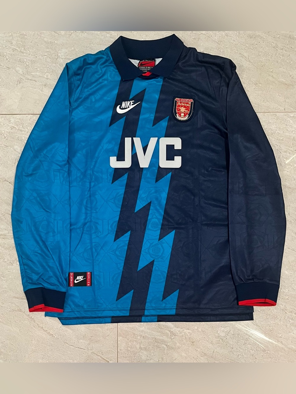 Arsenal 1995/96 Blue Long Sleeve Away Kit - Bergkamp #10 SIZE LARGE